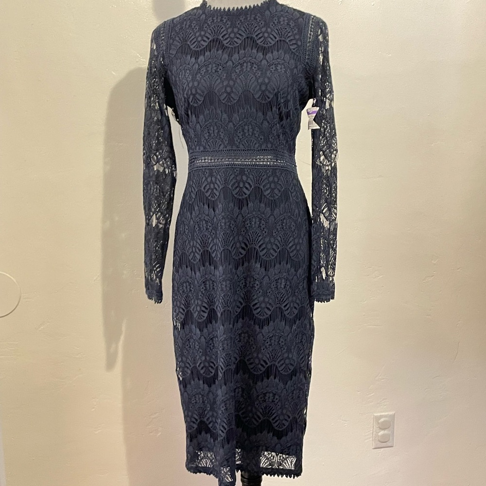 Love X Design Lace Long Sleeve Midi Dress Size: L